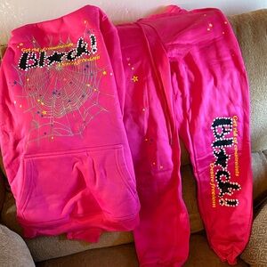 Bright Pink Kids Sweatpants with Graphic Print